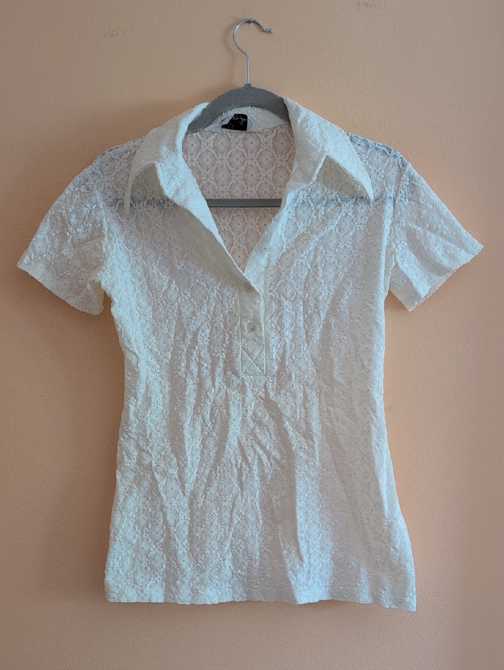 Vintage 70s White Lace Pointed Collar Blouse
